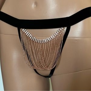 Les Jupons de Tess Paris Black Thong Size M with Rhinestone and copper bead trim